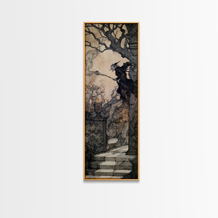 The Haunted Hotel, Gothic Storybook Art, Tall Narrow Wall Art, Gothic Horror Wall Art, Framed Canvas Print, Halloween Wall Art