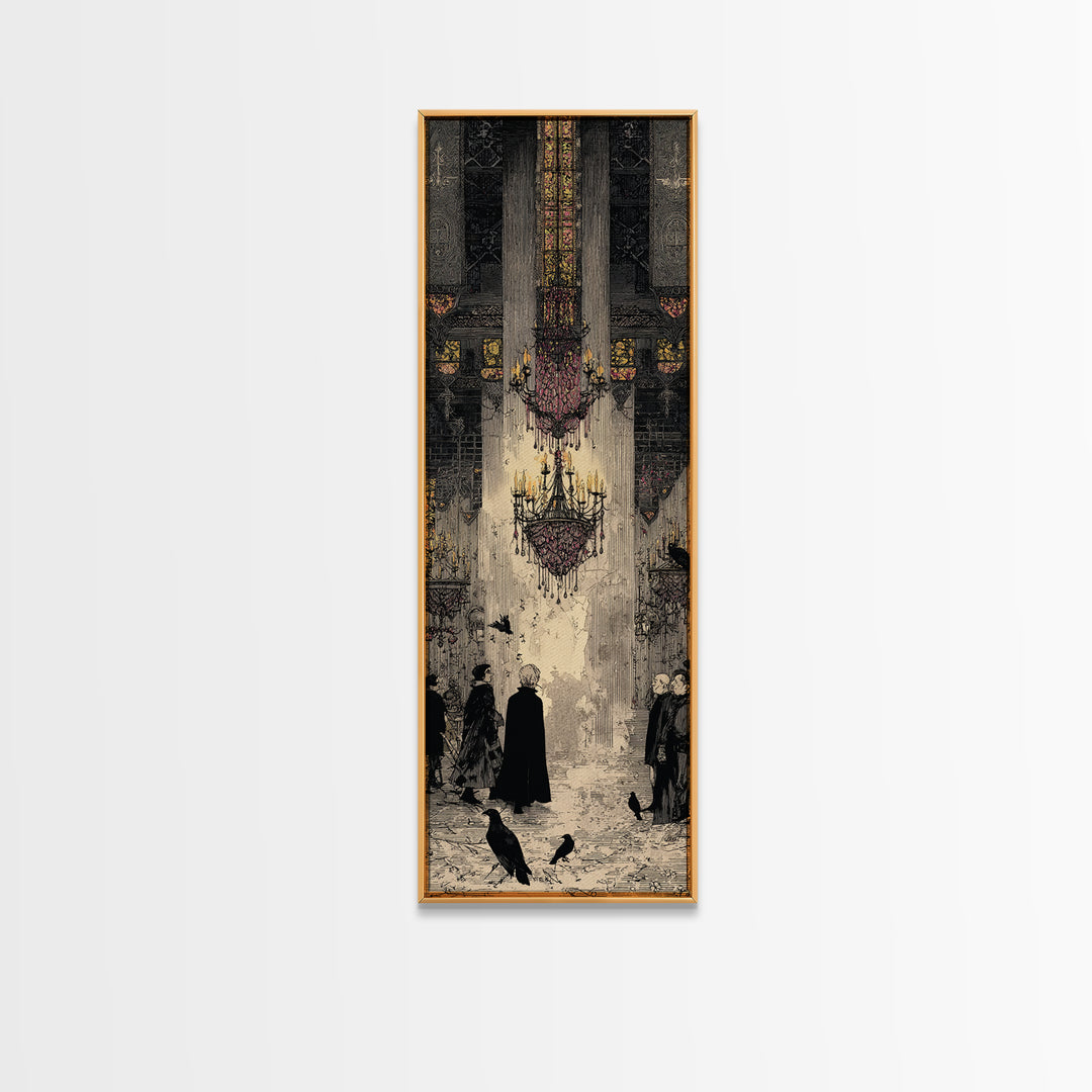 The Haunted Hotel, Stained Glass Gothic Art, Tall Narrow Wall Art, Gothic Horror Wall Art, Canvas Print, Halloween Wall Art