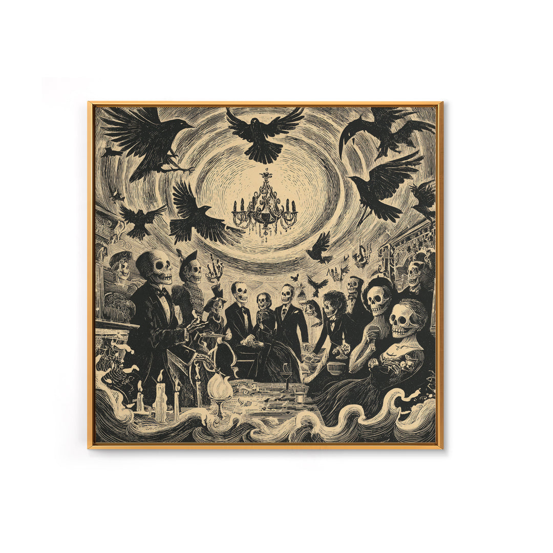 The Haunted Hotel, Macabre Folk Print Art, Square Wall Art, Dark Fantasy Wall Art, Canvas Print, Halloween Wall Art