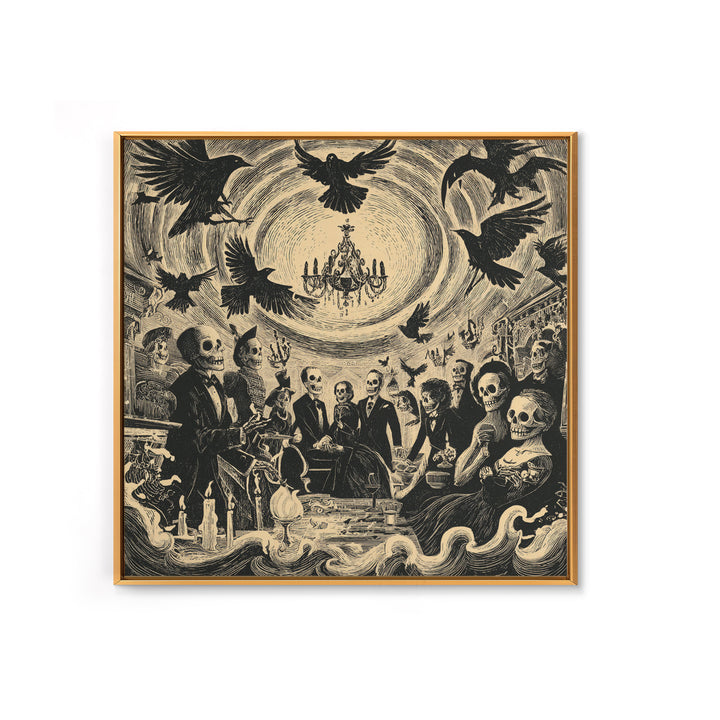 The Haunted Hotel, Macabre Folk Print Art, Square Wall Art, Dark Fantasy Wall Art, Canvas Print, Halloween Wall Art