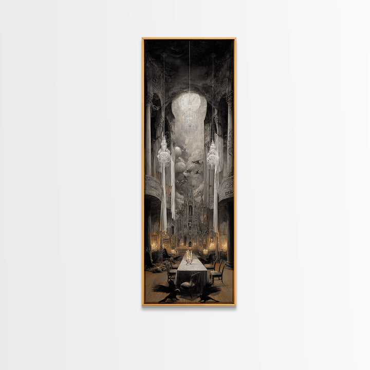 The Haunted Hotel, Surreal Apocalyptic Art, Tall Narrow Wall Art, Macabre Wall Art, Framed Canvas Print, Halloween Wall Art