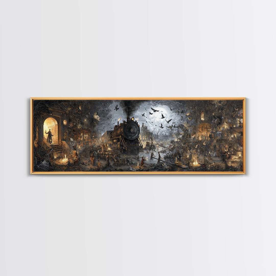 The Abandoned Train Station, Medieval Grotesque Art, Extra Wide Wall Art, Dark Halloween Decor, Canvas Print, Halloween Wall Art