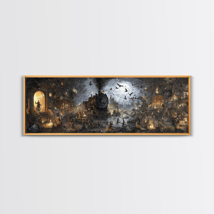 The Abandoned Train Station, Medieval Grotesque Art, Extra Wide Wall Art, Dark Halloween Decor, Canvas Print, Halloween Wall Art