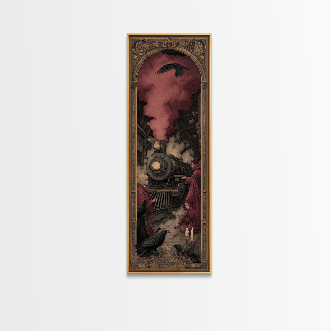 The Abandoned Train Station, Dark Renaissance Art, Tall Narrow Wall Art, Macabre Wall Art, Canvas Print, Halloween Wall Art