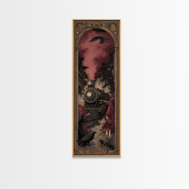 The Abandoned Train Station, Dark Renaissance Art, Tall Narrow Wall Art, Macabre Wall Art, Canvas Print, Halloween Wall Art