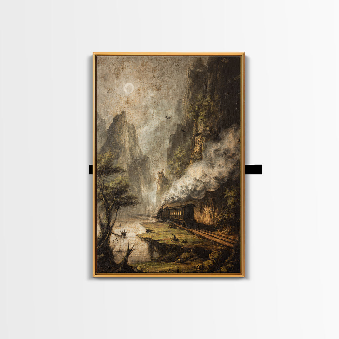 The Abandoned Train Station, Baroque Witchcraft Art, Vertical Wall Art, Dark Halloween Decor, Framed Canvas Print, Halloween Wall Art