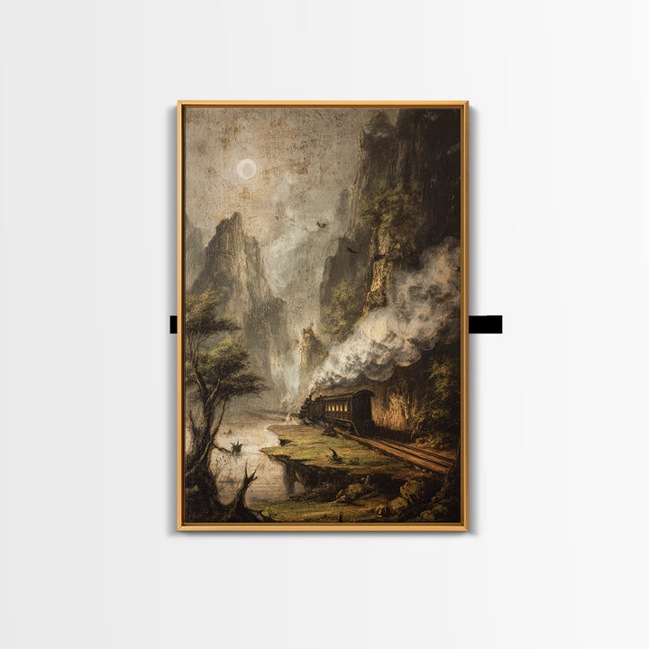 The Abandoned Train Station, Baroque Witchcraft Art, Vertical Wall Art, Dark Halloween Decor, Framed Canvas Print, Halloween Wall Art
