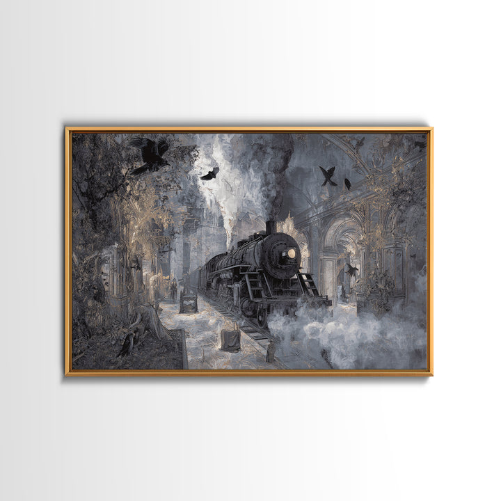 The Abandoned Train Station, Visionary Gothic Art, Landscape Wall Art, Macabre Wall Art, Canvas Print, Halloween Wall Art