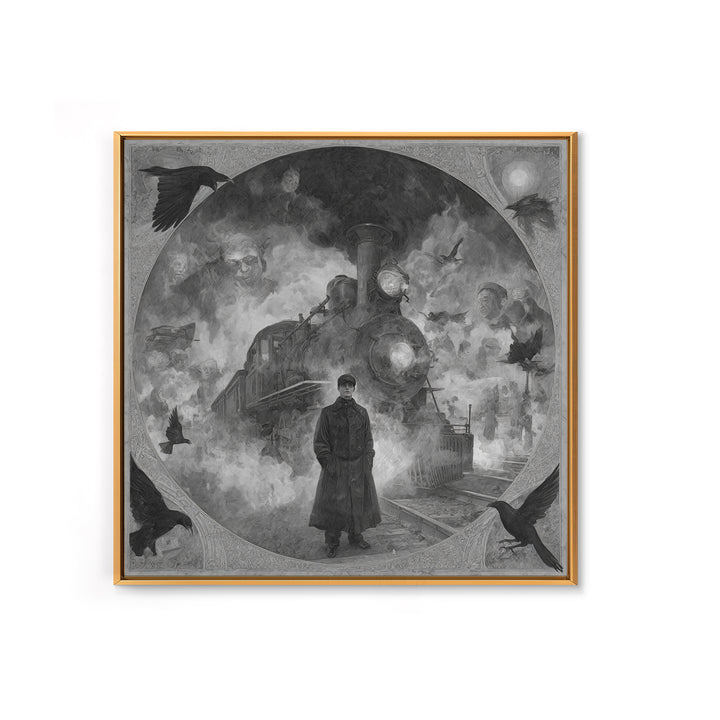 The Abandoned Train Station, Symbolist Dream Art, Square Wall Art, Gothic Horror Wall Art, Canvas Print, Halloween Wall Art