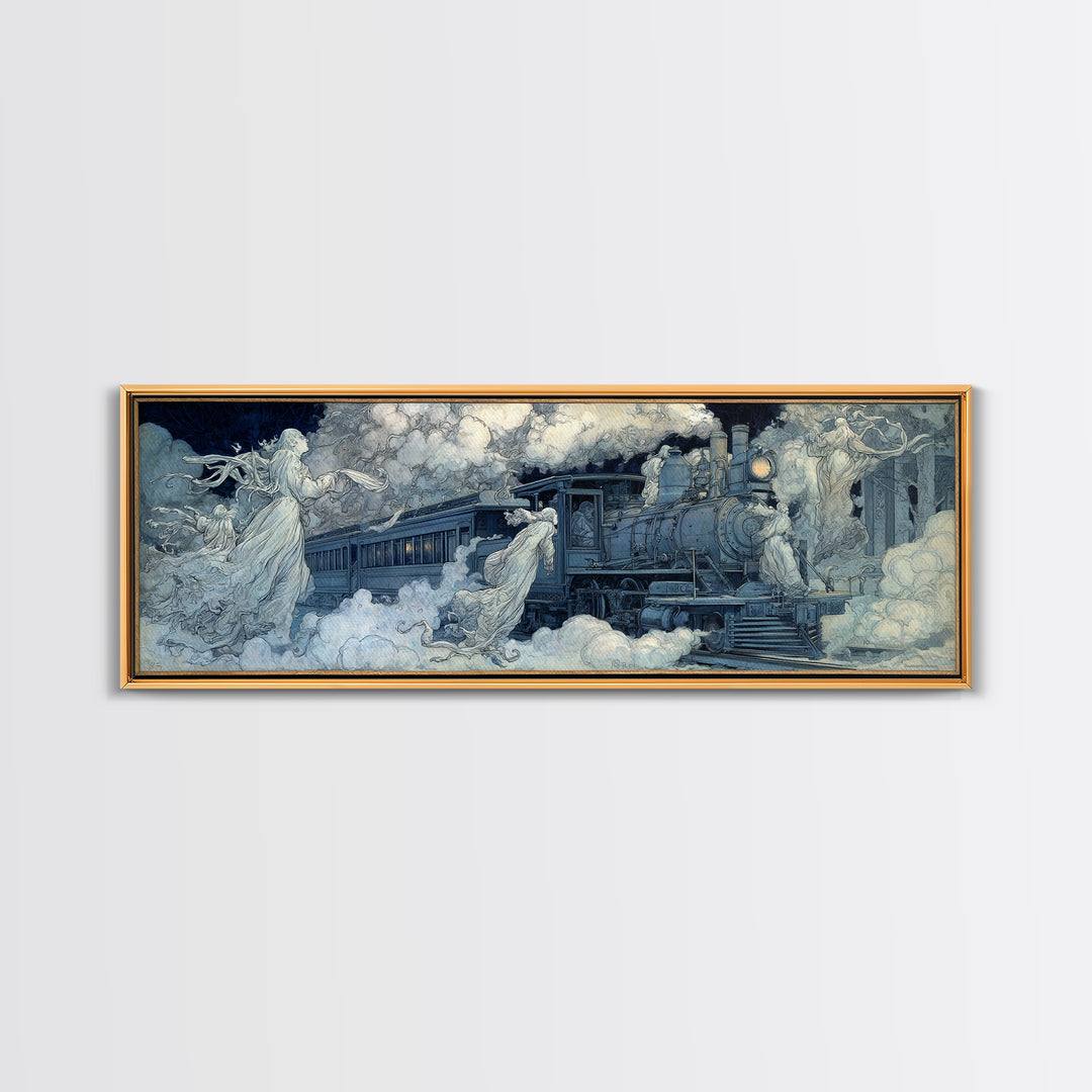 The Abandoned Train Station, Symbolist Death Art, Extra Wide Wall Art, Dark Halloween Decor, Canvas Print, Halloween Wall Art
