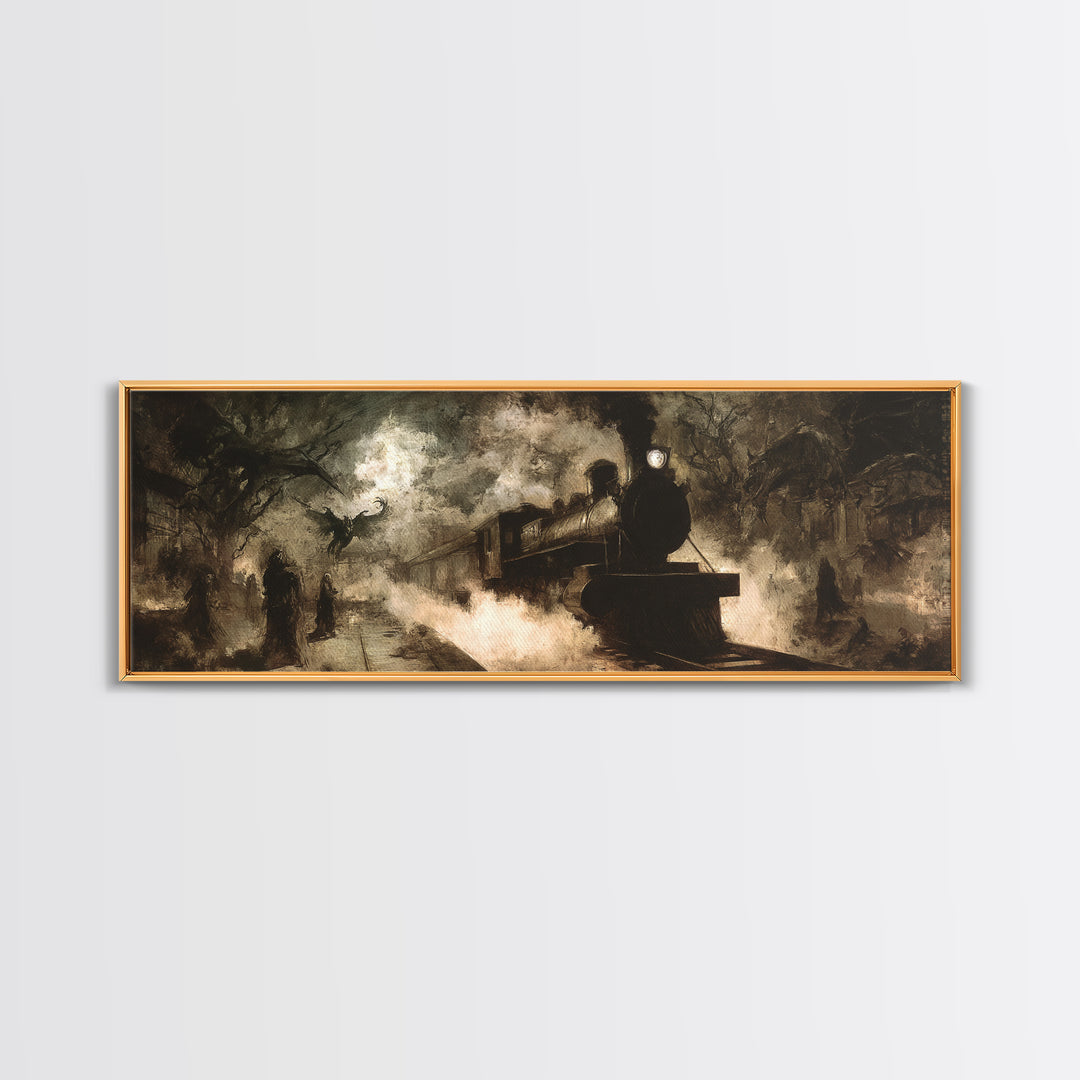 The Abandoned Train Station, Dark Symbolist Art, Extra Wide Wall Art, Macabre Wall Art, Framed Canvas Print, Halloween Wall Art