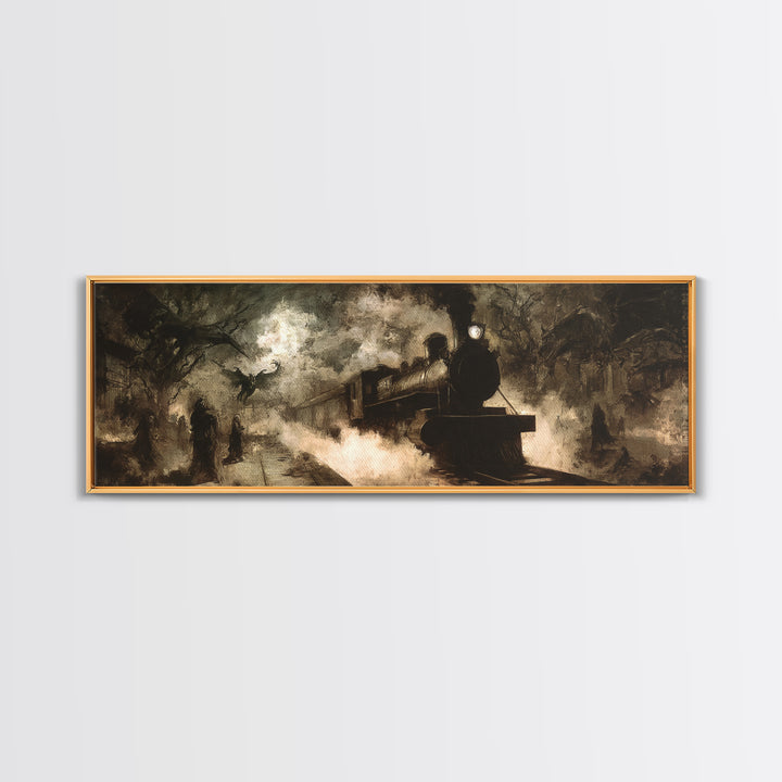 The Abandoned Train Station, Dark Symbolist Art, Extra Wide Wall Art, Macabre Wall Art, Framed Canvas Print, Halloween Wall Art