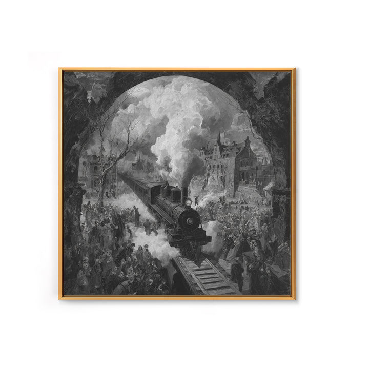 The Abandoned Train Station, Grotesque Carnival Art, Square Wall Art, Dark Halloween Decor, Canvas Print, Halloween Wall Art