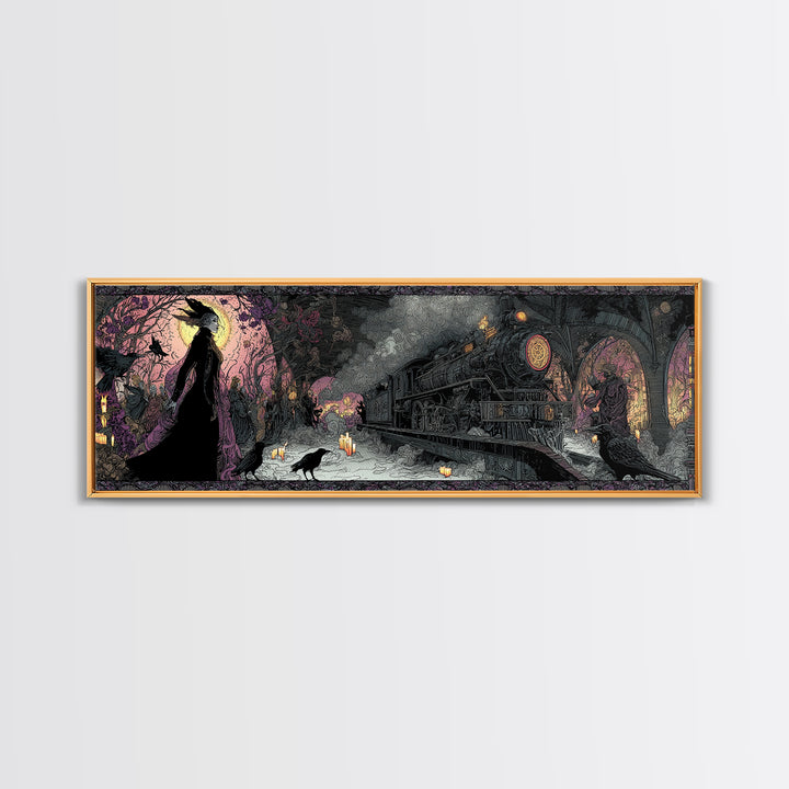 The Abandoned Train Station, Stained Glass Gothic Art, Extra Wide Wall Art, Dark Fantasy Wall Art, Canvas Print, Halloween Wall Art