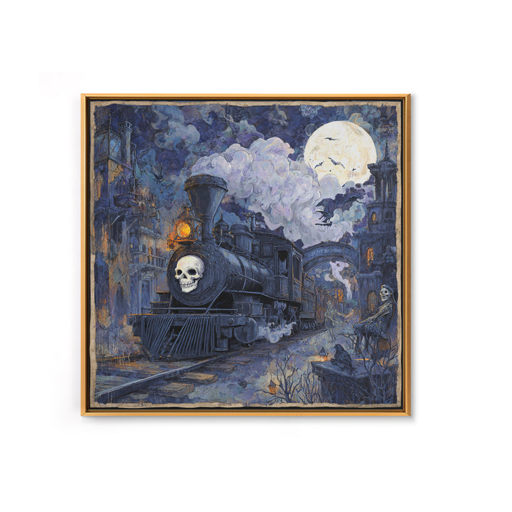 The Abandoned Train Station, Macabre Folk Print Art, Square Wall Art, Dark Halloween Decor, Canvas Print, Halloween Wall Art