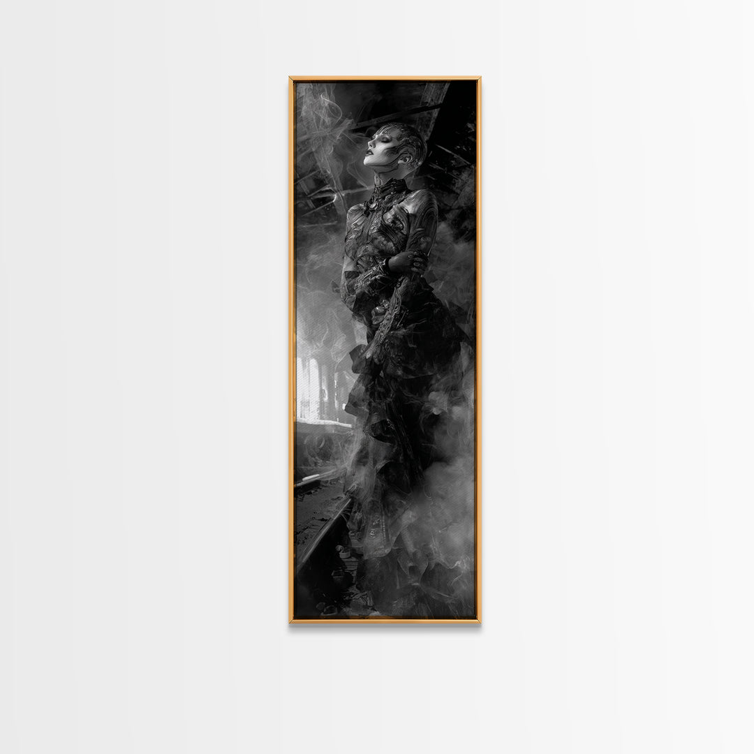 The Abandoned Train Station, Biomechanical Horror Art, Tall Narrow Wall Art, Macabre Wall Art, Framed Canvas Print, Halloween Wall Art