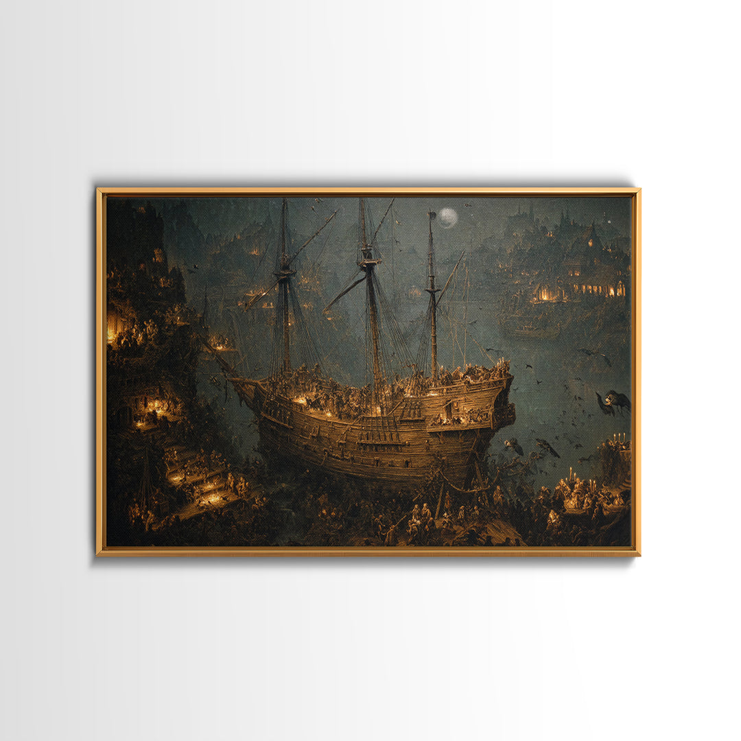 The Shipwreck Cove, Medieval Grotesque Art, Landscape Wall Art, Dark Fantasy Wall Art, Framed Canvas Print, Halloween Wall Art