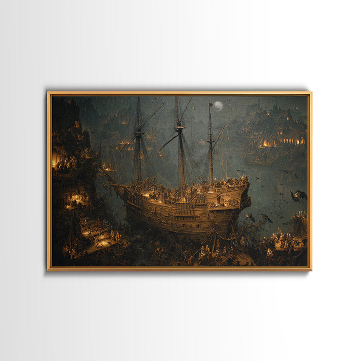 The Shipwreck Cove, Medieval Grotesque Art, Landscape Wall Art, Dark Fantasy Wall Art, Framed Canvas Print, Halloween Wall Art
