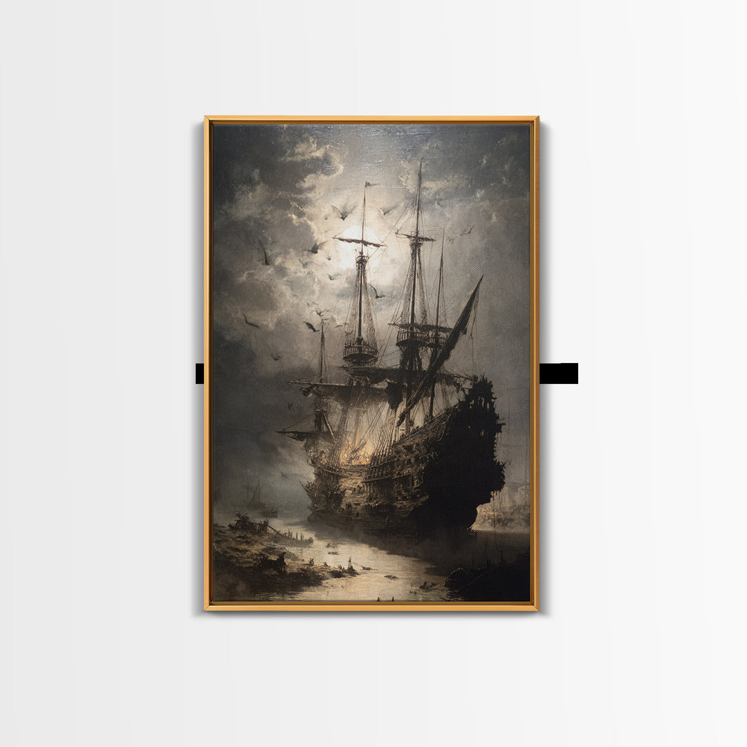 The Shipwreck Cove, Dark Romantic Horror Art, Vertical Wall Art, Dark Halloween Decor, Framed Canvas Print, Halloween Wall Art