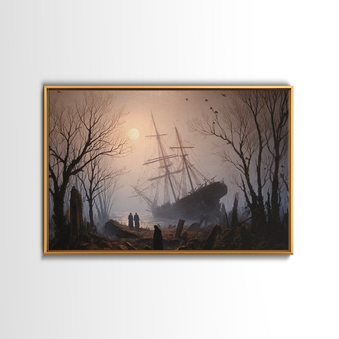 The Shipwreck Cove, Romantic Gothic Landscape, Landscape Wall Art, Dark Halloween Decor, Canvas Print, Halloween Wall Art