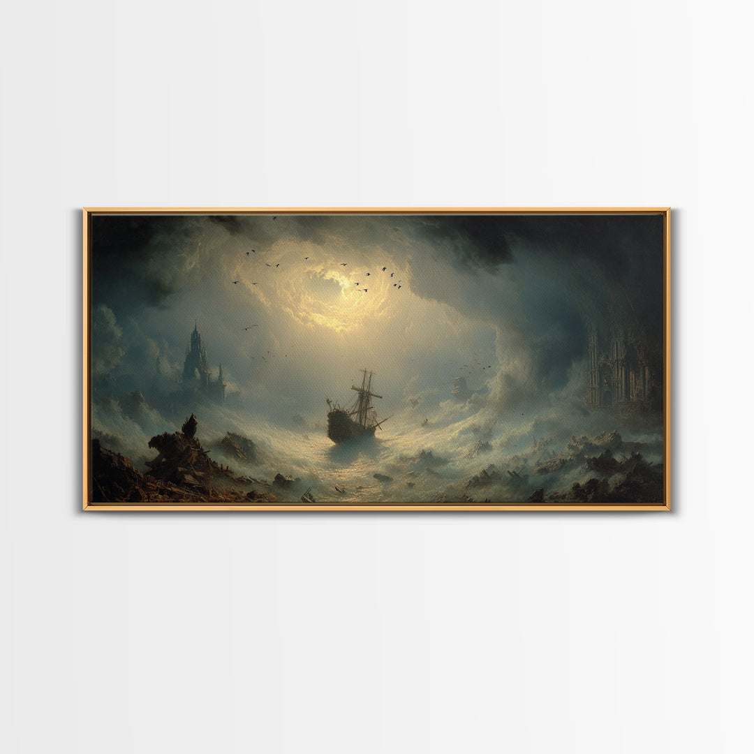 The Shipwreck Cove, Apocalyptic Romantic Art, Wide Panoramic Art, Macabre Wall Art, Canvas Print, Halloween Wall Art, Horror Wall Art