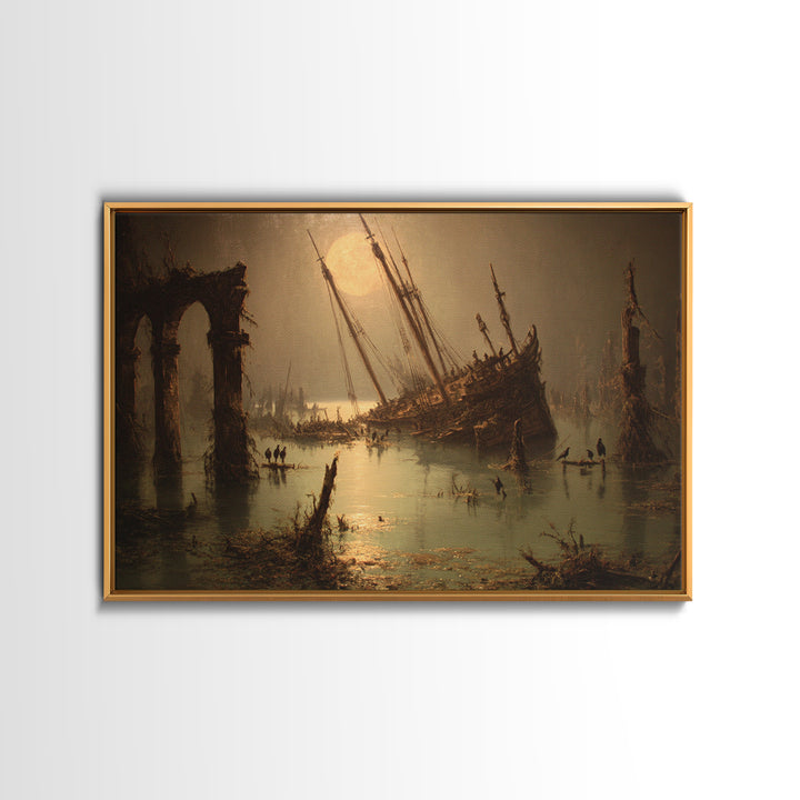 The Shipwreck Cove, Symbolist Gothic Landscape, Landscape Wall Art, Macabre Wall Art, Framed Canvas Print, Halloween Wall Art
