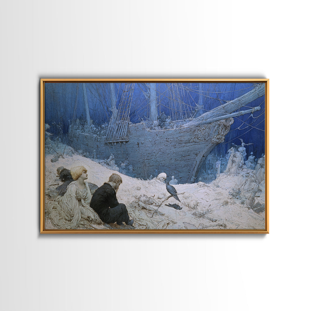 The Shipwreck Cove, Symbolist Death Art, Landscape Wall Art, Dark Fantasy Wall Art, Framed Canvas Print, Halloween Wall Art