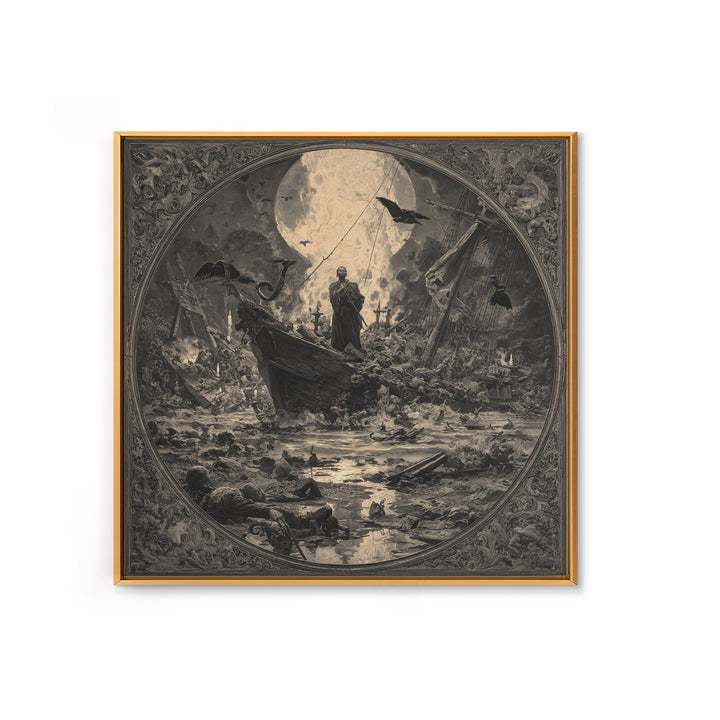 The Shipwreck Cove, Dark Symbolist Art, Square Wall Art, Macabre Wall Art, Framed Canvas Print, Halloween Wall Art
