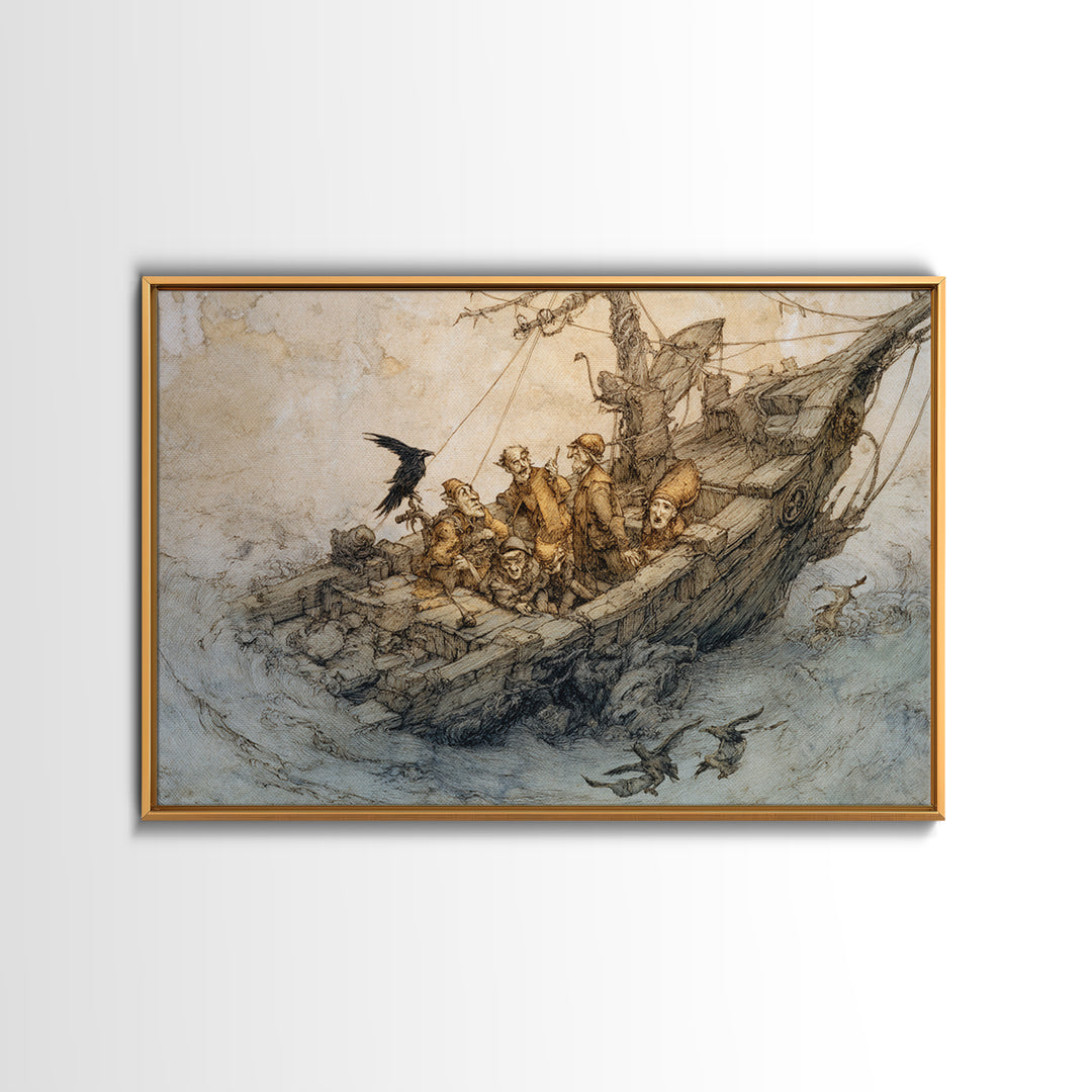 The Shipwreck Cove, Gothic Storybook Art, Landscape Wall Art, Gothic Horror Wall Art, Framed Canvas Print, Halloween Wall Art