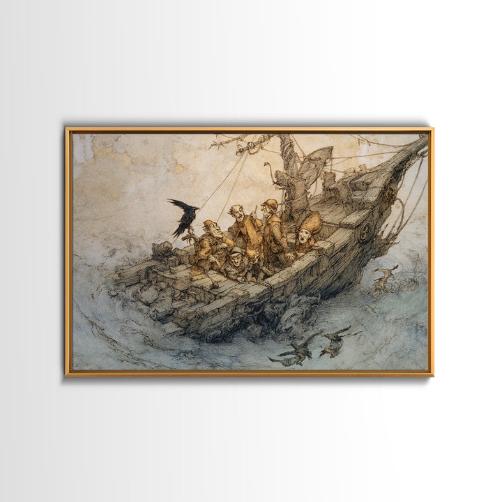 The Shipwreck Cove, Gothic Storybook Art, Landscape Wall Art, Gothic Horror Wall Art, Framed Canvas Print, Halloween Wall Art