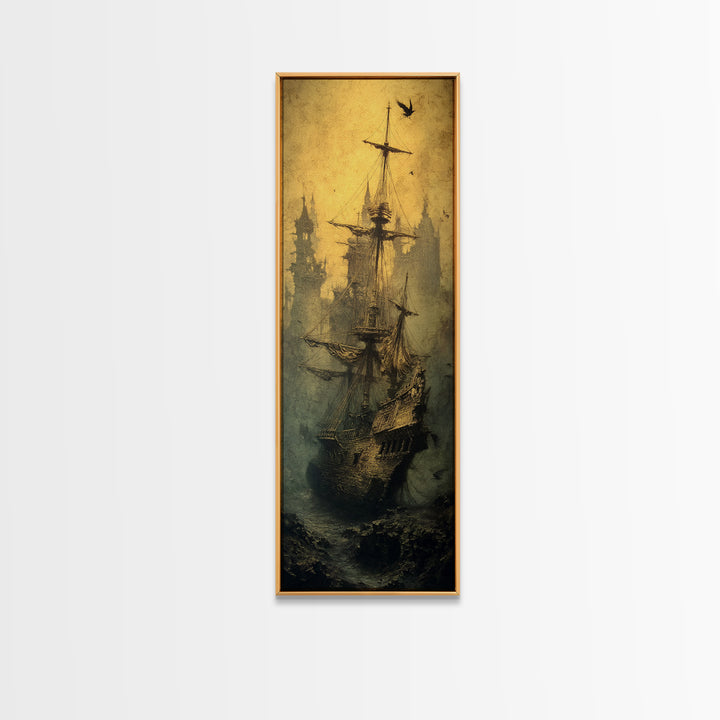 The Shipwreck Cove, Surreal Apocalyptic Art, Tall Narrow Wall Art, Dark Fantasy Wall Art, Canvas Print, Halloween Wall Art