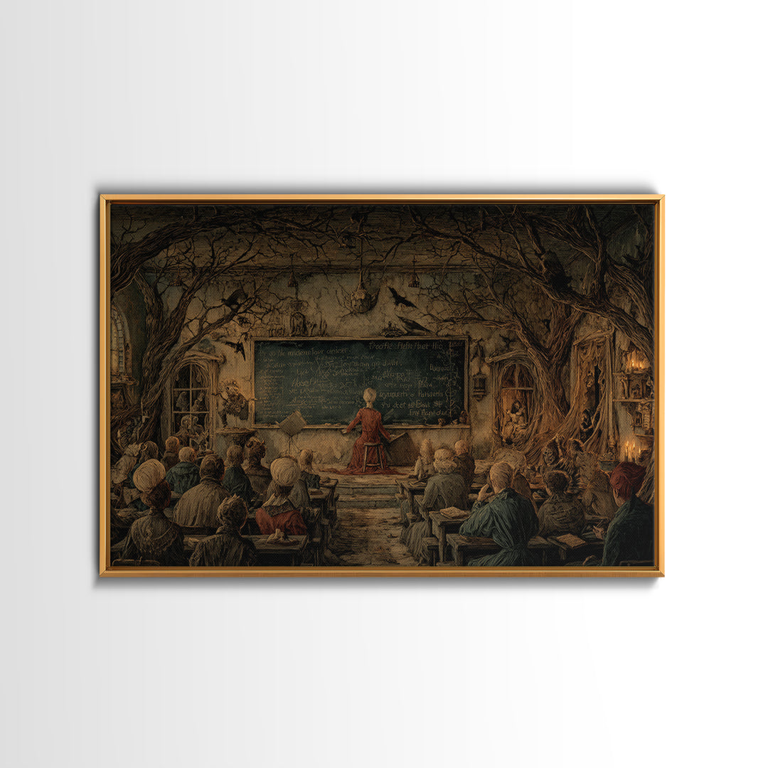 The Silent Schoolhouse, Medieval Grotesque Art, Landscape Wall Art, Gothic Horror Wall Art, Framed Canvas Print, Halloween Wall Art