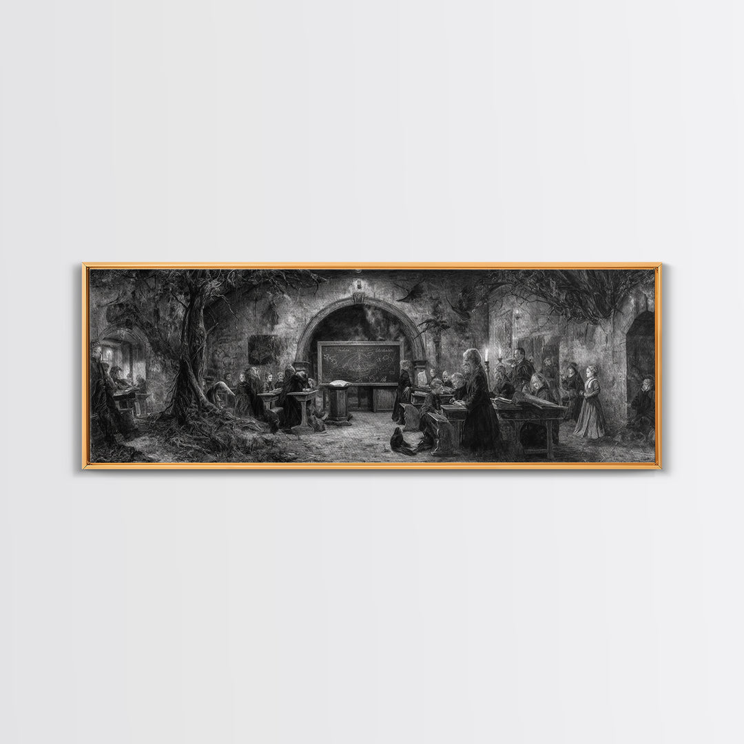 The Silent Schoolhouse, Dark Romantic Horror Art, Extra Wide Wall Art, Dark Halloween Decor, Framed Canvas Print, Halloween Wall Art