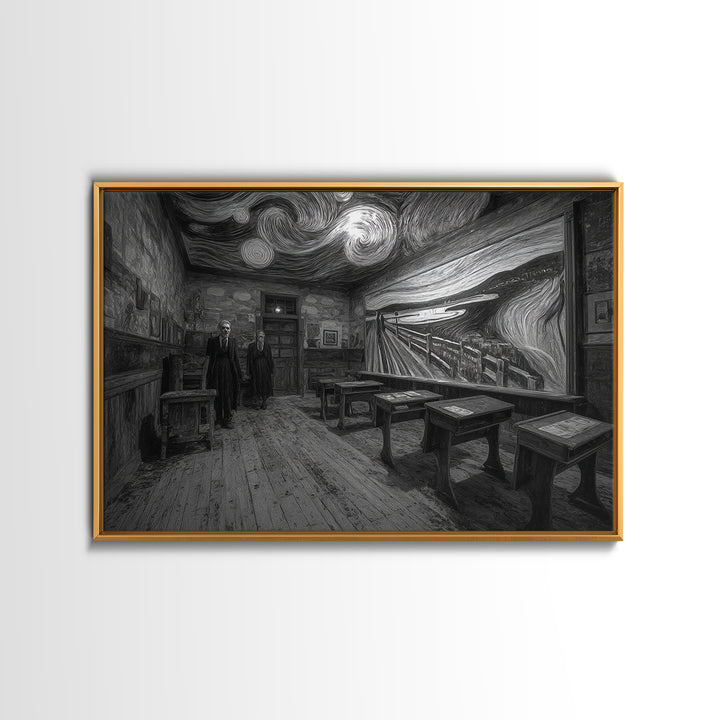 The Silent Schoolhouse, Expressionist Gothic Art, Landscape Wall Art, Dark Halloween Decor, Framed Canvas Print, Halloween Wall Art