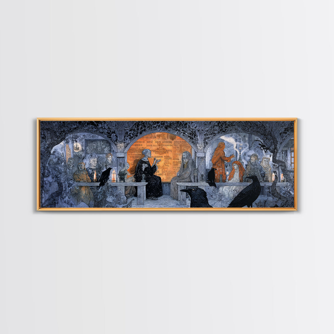 The Silent Schoolhouse, Stained Glass Gothic Art, Extra Wide Wall Art, Dark Fantasy Wall Art, Framed Canvas Print, Halloween Wall Art