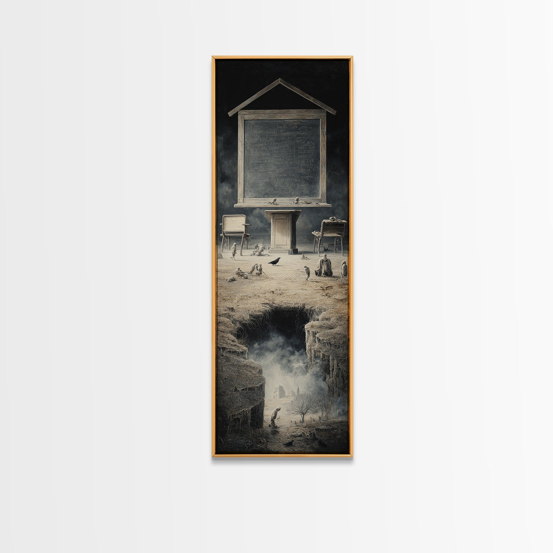 The Silent Schoolhouse, Surreal Apocalyptic Art, Tall Narrow Wall Art, Dark Fantasy Wall Art, Canvas Print, Halloween Wall Art