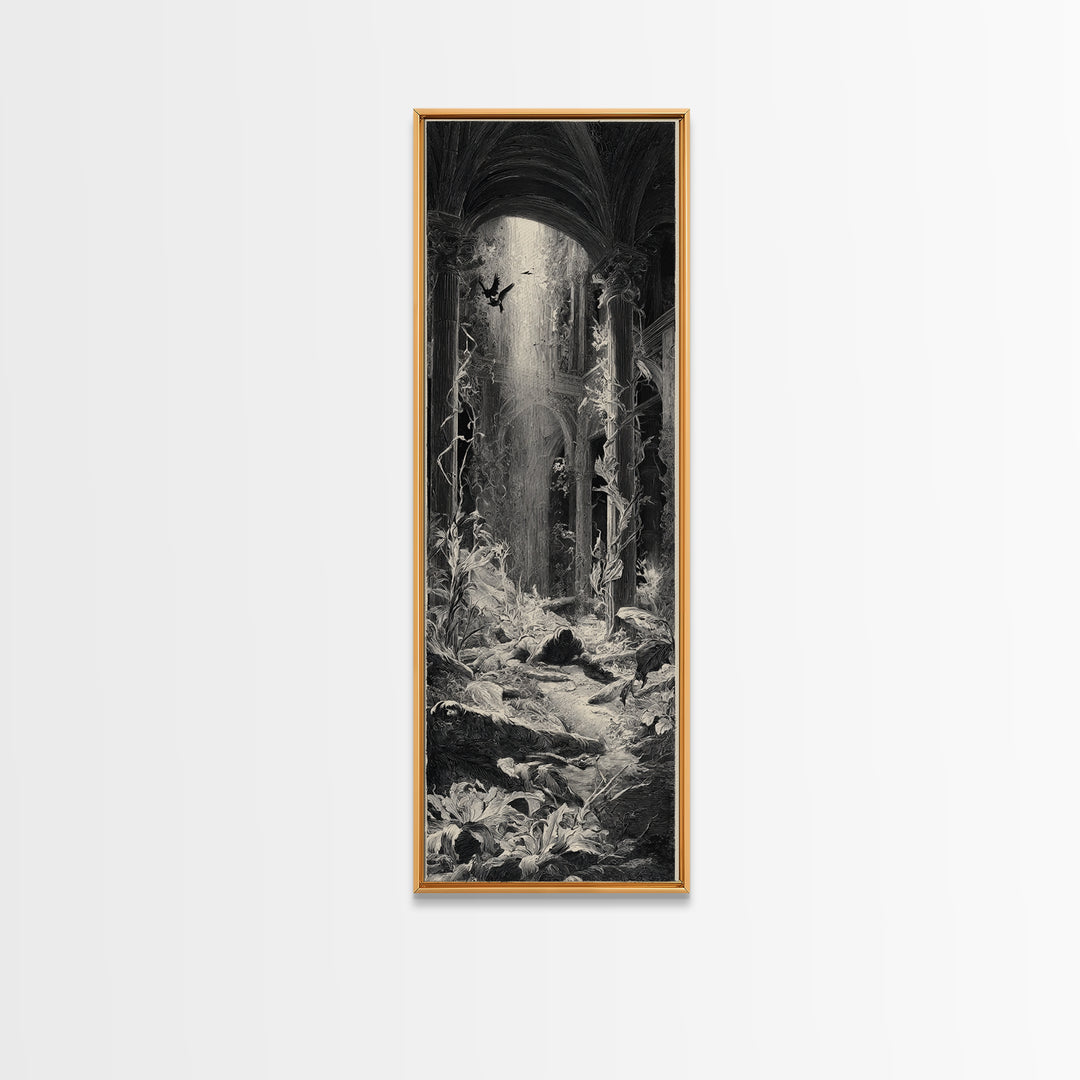 The Cemetery Greenhouse, Gothic Engraving Art, Tall Narrow Wall Art, Gothic Horror Wall Art, Framed Canvas Print, Halloween Wall Art