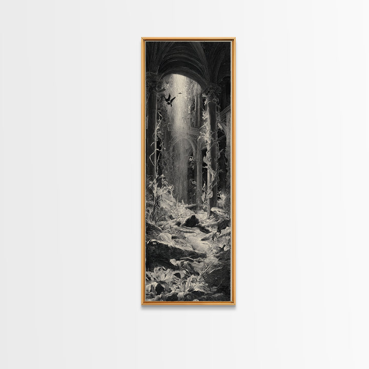 The Cemetery Greenhouse, Gothic Engraving Art, Tall Narrow Wall Art, Gothic Horror Wall Art, Framed Canvas Print, Halloween Wall Art