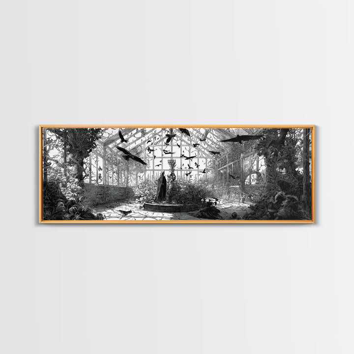 The Cemetery Greenhouse, Renaissance Engraving Art, Extra Wide Wall Art, Dark Fantasy Wall Art, Canvas Print, Halloween Wall Art