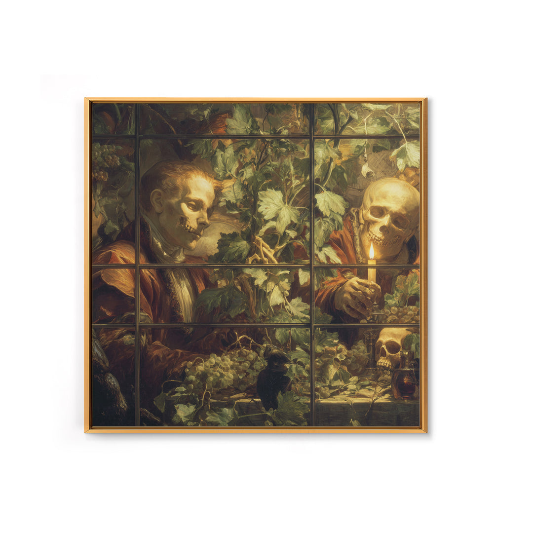 The Cemetery Greenhouse, Danse Macabre Art, Square Wall Art, Macabre Wall Art, Framed Canvas Print, Halloween Wall Art
