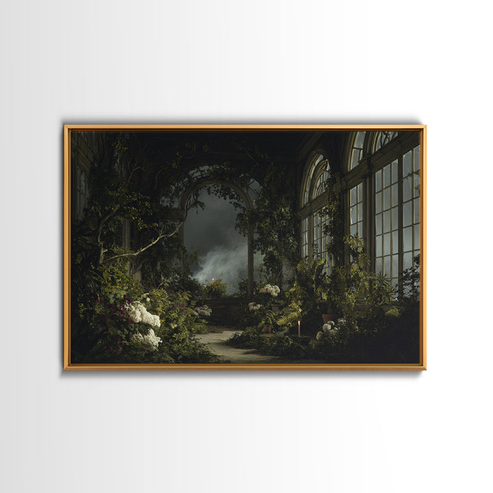 The Cemetery Greenhouse, Baroque Witchcraft Art, Landscape Wall Art, Dark Halloween Decor, Canvas Print, Halloween Wall Art
