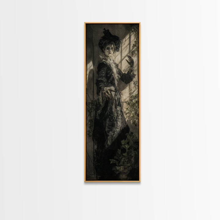 The Cemetery Greenhouse, Dark Romantic Horror Art, Tall Narrow Wall Art, Gothic Horror Wall Art, Framed Canvas Print, Halloween Wall Art