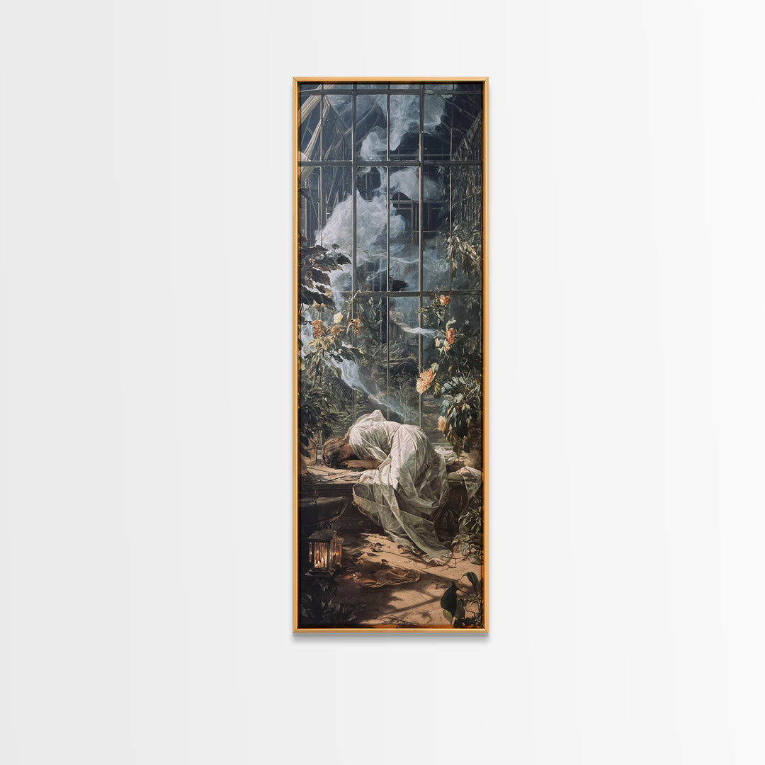 The Cemetery Greenhouse, Gothic Nightmare Art, Tall Narrow Wall Art, Dark Fantasy Wall Art, Framed Canvas Print, Halloween Wall Art