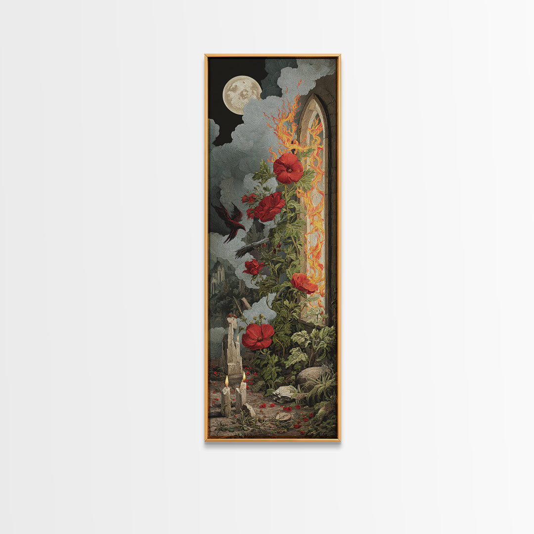 The Cemetery Greenhouse, Visionary Gothic Art, Tall Narrow Wall Art, Macabre Wall Art, Canvas Print, Halloween Wall Art