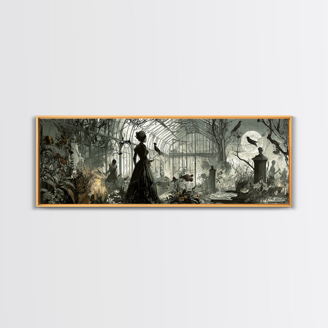 The Cemetery Greenhouse, Decadent Gothic Art, Extra Wide Wall Art, Dark Fantasy Wall Art, Canvas Print, Halloween Wall Art
