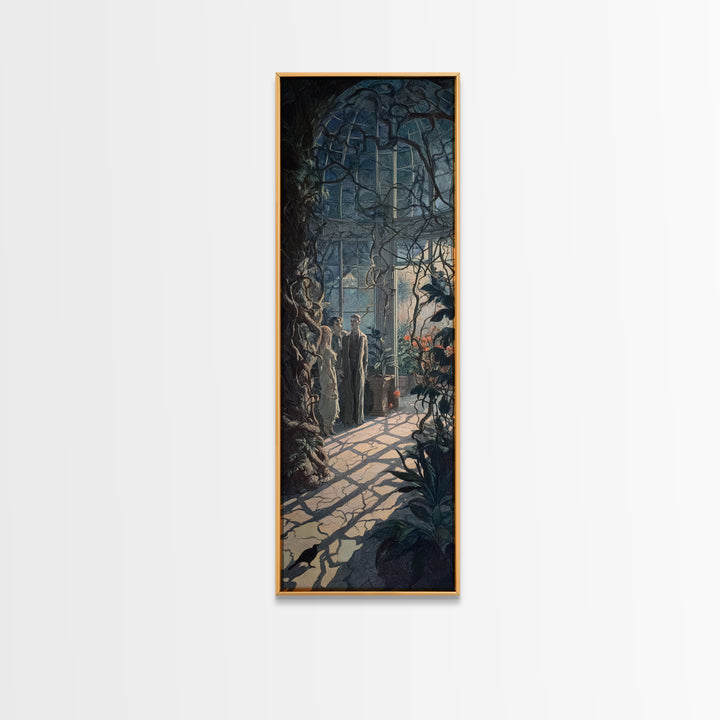 The Cemetery Greenhouse, Dark Symbolist Art, Tall Narrow Wall Art, Dark Halloween Decor, Framed Canvas Print, Halloween Wall Art