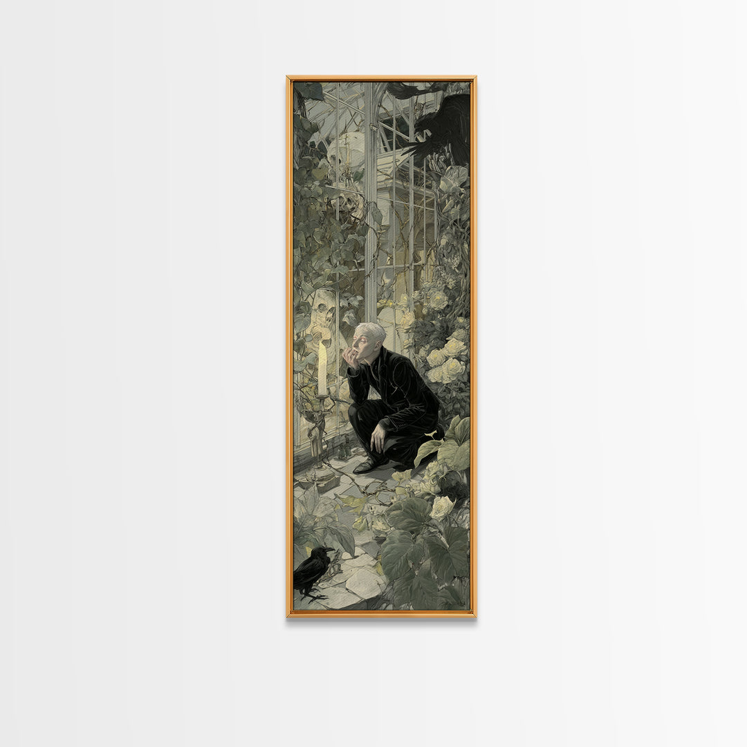 The Cemetery Greenhouse, Symbolist Etching Art, Tall Narrow Wall Art, Dark Fantasy Wall Art, Canvas Print, Halloween Wall Art