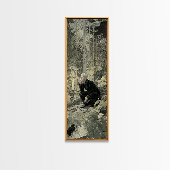 The Cemetery Greenhouse, Symbolist Etching Art, Tall Narrow Wall Art, Dark Fantasy Wall Art, Canvas Print, Halloween Wall Art