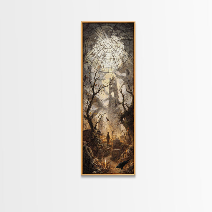 The Cemetery Greenhouse, Surreal Apocalyptic Art, Tall Narrow Wall Art, Dark Halloween Decor, Framed Canvas Print