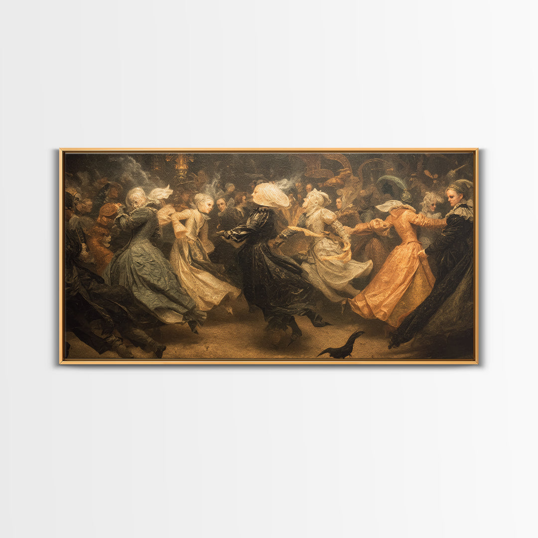 The Midnight Masquerade, Medieval Grotesque Art, Wide Panoramic Art, Gothic Horror Wall Art, Framed Canvas Print, Halloween Wall Art